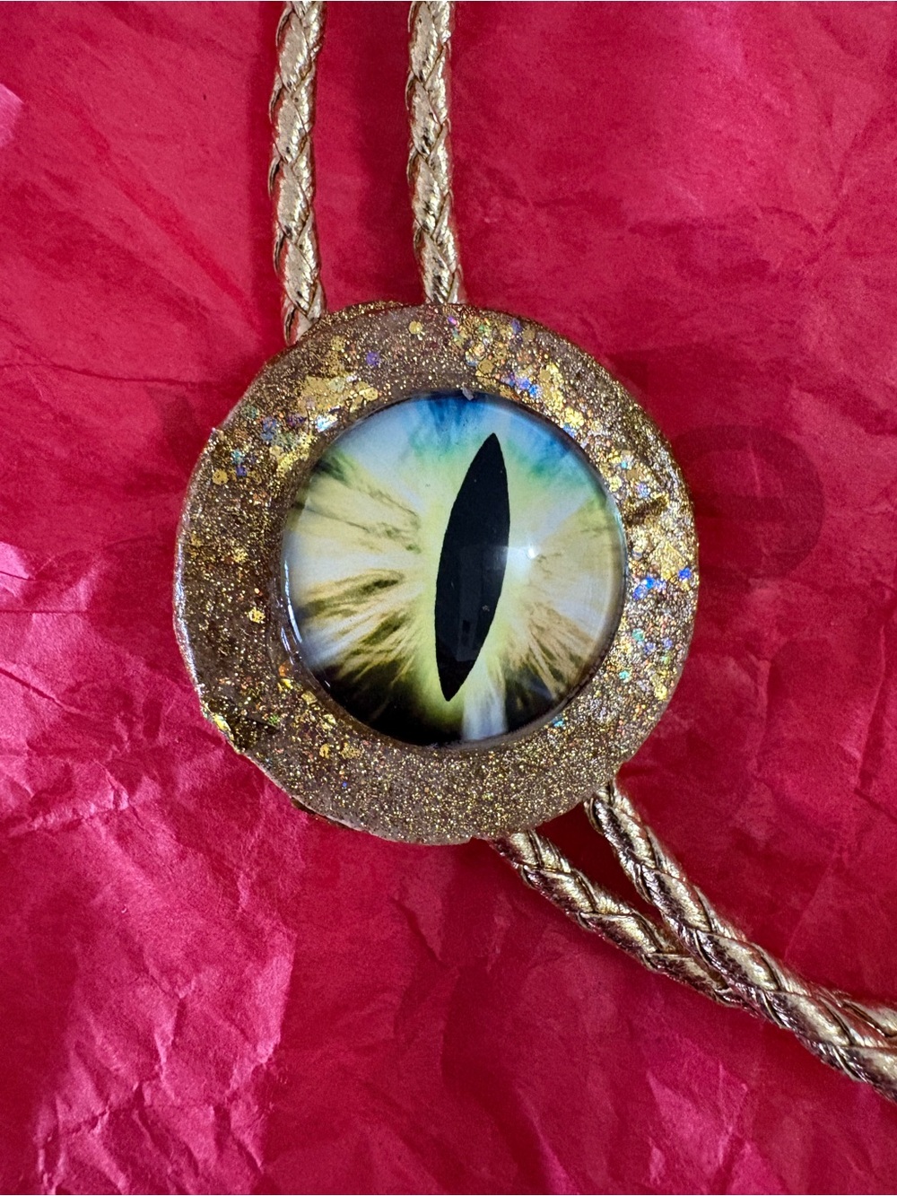 Gold Dragon Eye Pendant Necklace - Statement Women's Jewelry Bolo Tie